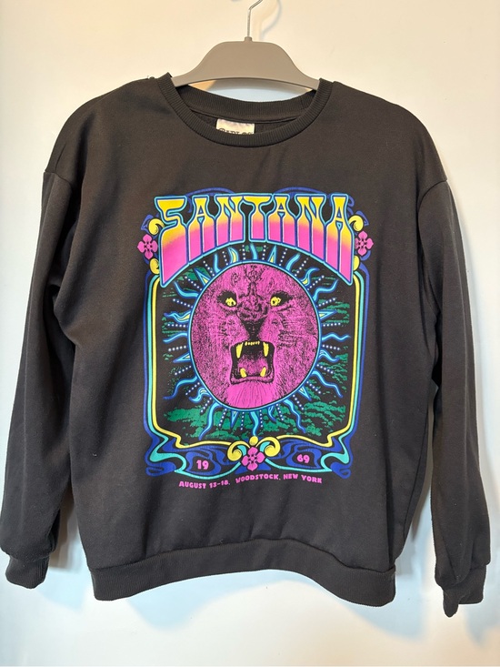Carlos Santana Tops - Carlos Santana Black Crewneck with Neon Pink & Yellow Graphic